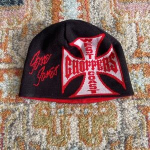 Youth Red & Black Reversible West Coast Chopper SkullBeanie